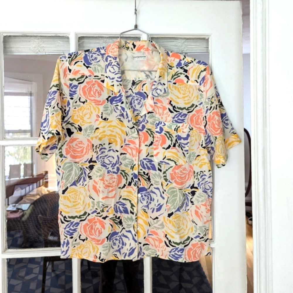 Floral Silk Camp Shirt Liz Clairborne Size M/L